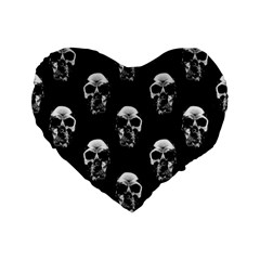 Black And White Skulls Standard 16  Premium Flano Heart Shape Cushions by SpinnyChairDesigns