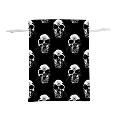 Black And White Skulls Lightweight Drawstring Pouch (l) by SpinnyChairDesigns