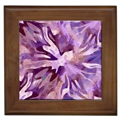 Plum Purple Abstract Floral Pattern Framed Tile by SpinnyChairDesigns