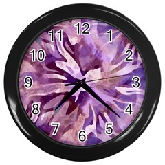 Plum Purple Abstract Floral Pattern Wall Clock (black) by SpinnyChairDesigns