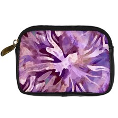 Plum Purple Abstract Floral Pattern Digital Camera Leather Case by SpinnyChairDesigns