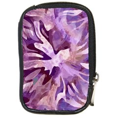 Plum Purple Abstract Floral Pattern Compact Camera Leather Case by SpinnyChairDesigns