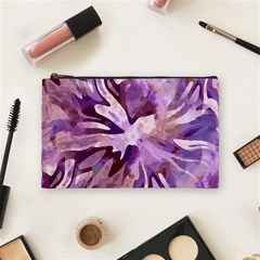 Plum Purple Abstract Floral Pattern Cosmetic Bag (medium) by SpinnyChairDesigns