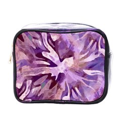 Plum Purple Abstract Floral Pattern Mini Toiletries Bag (one Side) by SpinnyChairDesigns