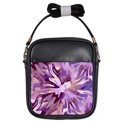 Plum Purple Abstract Floral Pattern Girls Sling Bag by SpinnyChairDesigns