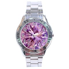 Plum Purple Abstract Floral Pattern Stainless Steel Analogue Watch by SpinnyChairDesigns