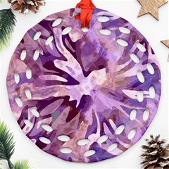 Plum Purple Abstract Floral Pattern Ornament (round Filigree) by SpinnyChairDesigns