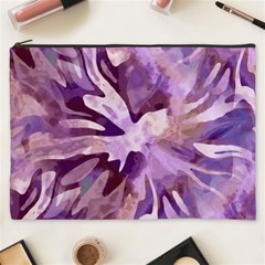 Plum Purple Abstract Floral Pattern Cosmetic Bag (xxxl) by SpinnyChairDesigns