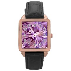 Plum Purple Abstract Floral Pattern Rose Gold Leather Watch  by SpinnyChairDesigns