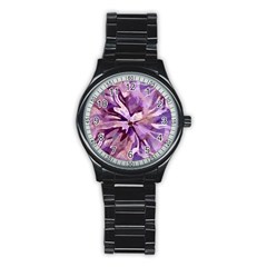 Plum Purple Abstract Floral Pattern Stainless Steel Round Watch by SpinnyChairDesigns