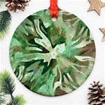 Green Brown Abstract Floral Pattern Ornament (Round) Front