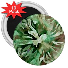 Green Brown Abstract Floral Pattern 3  Magnets (10 Pack)  by SpinnyChairDesigns