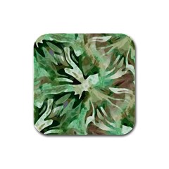 Green Brown Abstract Floral Pattern Rubber Square Coaster (4 Pack)  by SpinnyChairDesigns