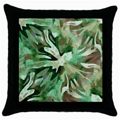 Green Brown Abstract Floral Pattern Throw Pillow Case (black) by SpinnyChairDesigns