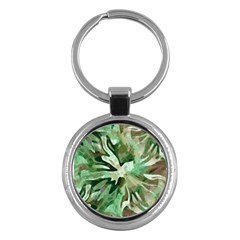 Green Brown Abstract Floral Pattern Key Chain (round) by SpinnyChairDesigns