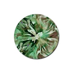 Green Brown Abstract Floral Pattern Rubber Coaster (round)  by SpinnyChairDesigns