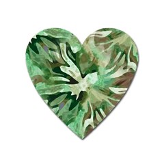 Green Brown Abstract Floral Pattern Heart Magnet by SpinnyChairDesigns