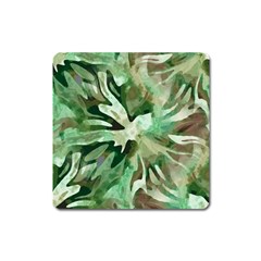 Green Brown Abstract Floral Pattern Square Magnet by SpinnyChairDesigns