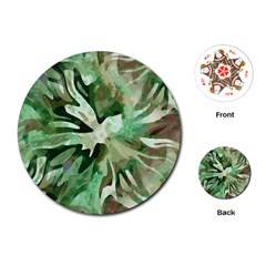 Green Brown Abstract Floral Pattern Playing Cards Single Design (round) by SpinnyChairDesigns