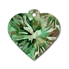 Green Brown Abstract Floral Pattern Dog Tag Heart (one Side) by SpinnyChairDesigns