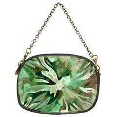 Green Brown Abstract Floral Pattern Chain Purse (one Side)