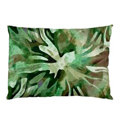 Green Brown Abstract Floral Pattern Pillow Case by SpinnyChairDesigns