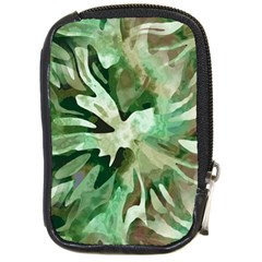 Green Brown Abstract Floral Pattern Compact Camera Leather Case by SpinnyChairDesigns