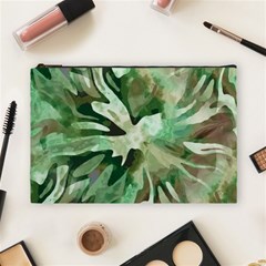 Green Brown Abstract Floral Pattern Cosmetic Bag (large) by SpinnyChairDesigns