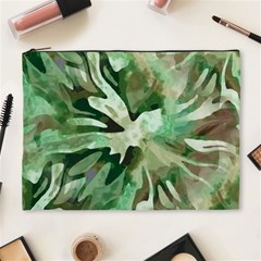 Green Brown Abstract Floral Pattern Cosmetic Bag (xl) by SpinnyChairDesigns