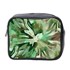 Green Brown Abstract Floral Pattern Mini Toiletries Bag (two Sides) by SpinnyChairDesigns