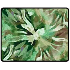 Green Brown Abstract Floral Pattern Fleece Blanket (medium)  by SpinnyChairDesigns