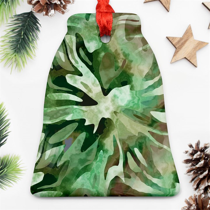 Green Brown Abstract Floral Pattern Bell Ornament (Two Sides)