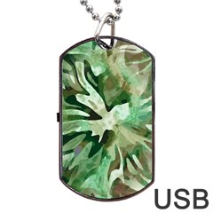 Green Brown Abstract Floral Pattern Dog Tag Usb Flash (two Sides) by SpinnyChairDesigns