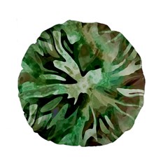 Green Brown Abstract Floral Pattern Standard 15  Premium Round Cushions by SpinnyChairDesigns