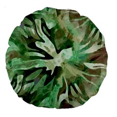 Green Brown Abstract Floral Pattern Large 18  Premium Round Cushions by SpinnyChairDesigns