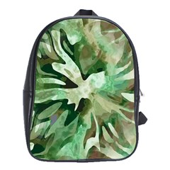 Green Brown Abstract Floral Pattern School Bag (xl) by SpinnyChairDesigns