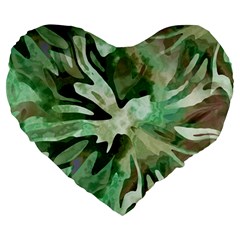 Green Brown Abstract Floral Pattern Large 19  Premium Heart Shape Cushions by SpinnyChairDesigns