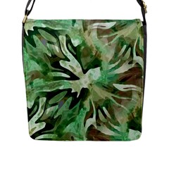 Green Brown Abstract Floral Pattern Flap Closure Messenger Bag (l) by SpinnyChairDesigns