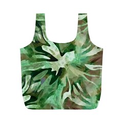 Green Brown Abstract Floral Pattern Full Print Recycle Bag (m) by SpinnyChairDesigns