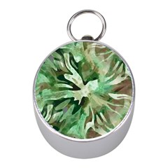 Green Brown Abstract Floral Pattern Mini Silver Compasses by SpinnyChairDesigns