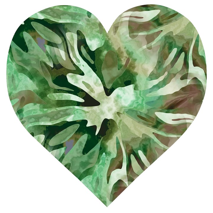 Green Brown Abstract Floral Pattern Wooden Puzzle Heart