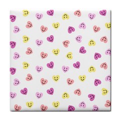 Cute Colorful Smiling Hearts Pattern Tile Coaster by SpinnyChairDesigns