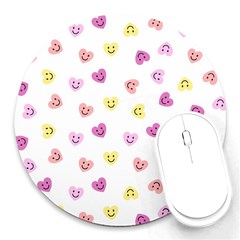 Cute Colorful Smiling Hearts Pattern Round Mousepads