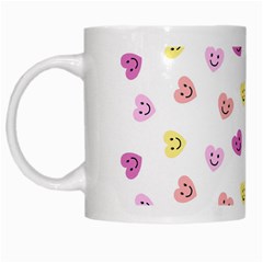 Cute Colorful Smiling Hearts Pattern White Mugs by SpinnyChairDesigns