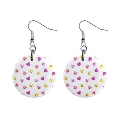 Cute Colorful Smiling Hearts Pattern Mini Button Earrings by SpinnyChairDesigns