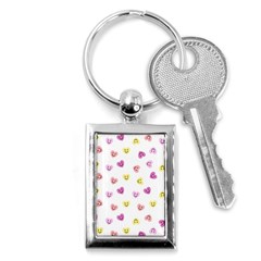 Cute Colorful Smiling Hearts Pattern Key Chain (rectangle) by SpinnyChairDesigns