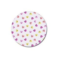 Cute Colorful Smiling Hearts Pattern Rubber Round Coaster (4 Pack) 