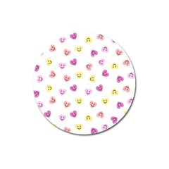 Cute Colorful Smiling Hearts Pattern Magnet 3  (round) by SpinnyChairDesigns