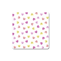 Cute Colorful Smiling Hearts Pattern Square Magnet by SpinnyChairDesigns