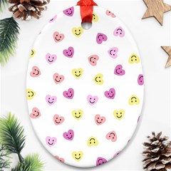 Cute Colorful Smiling Hearts Pattern Oval Ornament (two Sides) by SpinnyChairDesigns